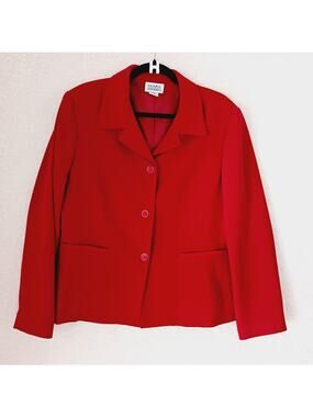 Jacket Women Napa Studio Rose Red Pockets Lined Button-Up V-Neck Office Size 12